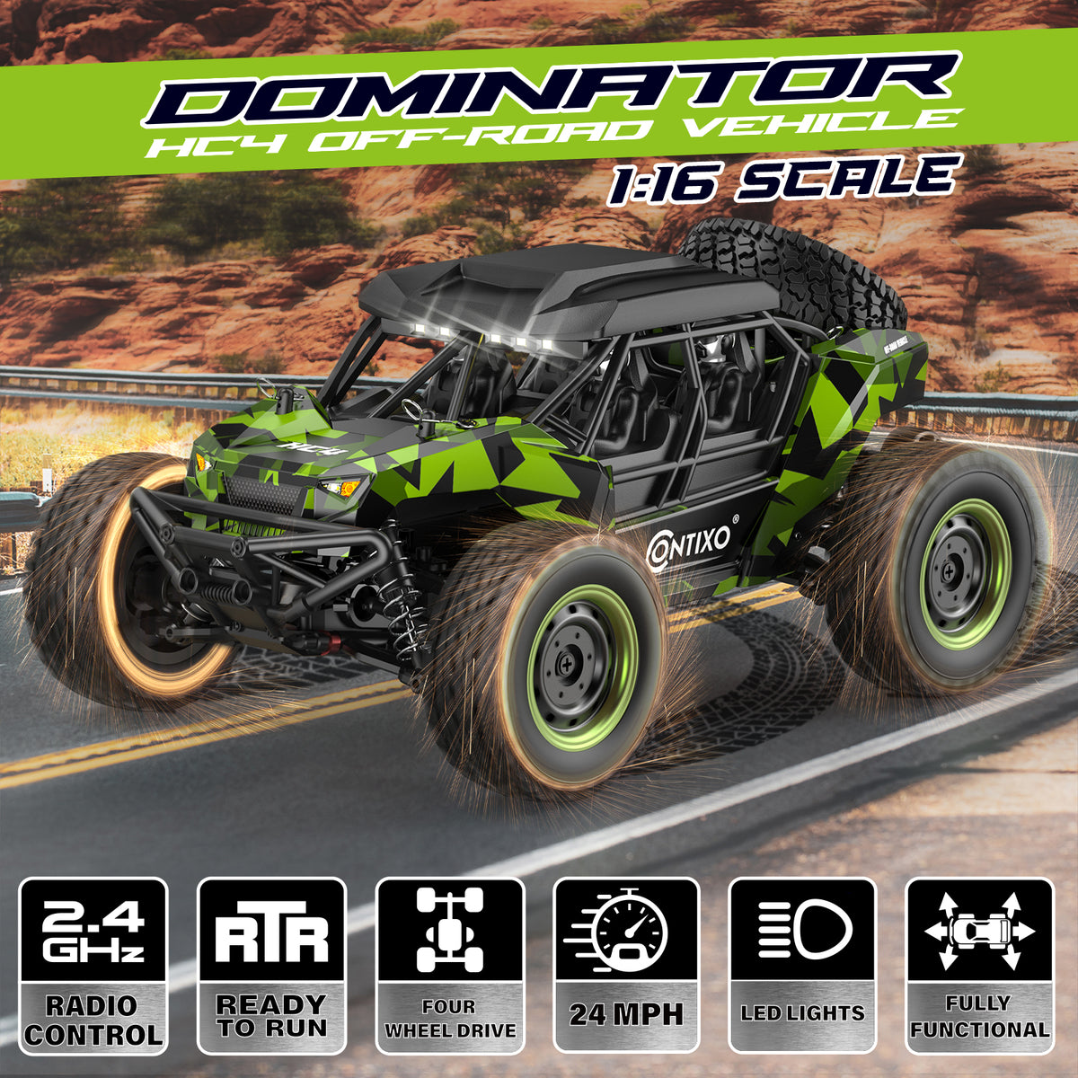 Contixo HC4 Dominator 1:16 Scale RC Offroad 4WD UTV Monster Truck - Green