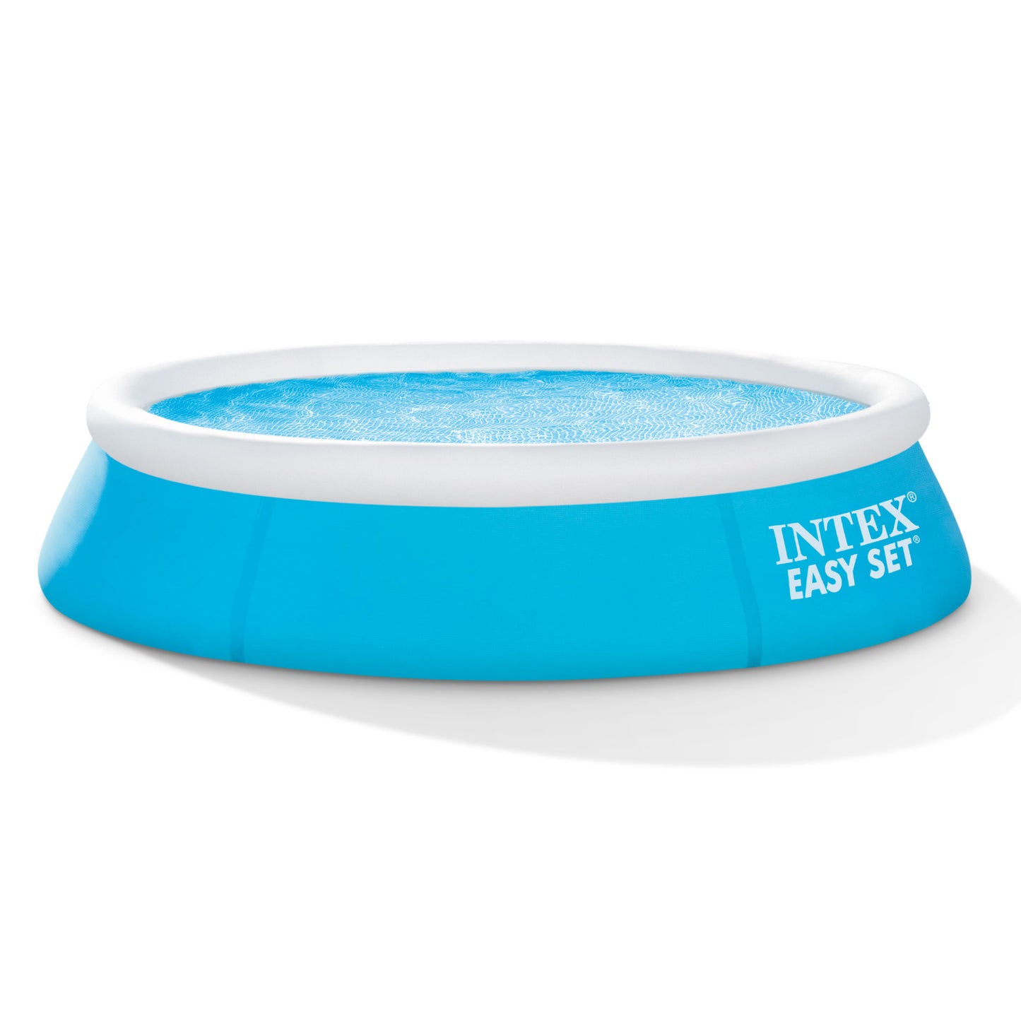 Intex Easy Set inflatable pool with blue walls and white rim, filled with water