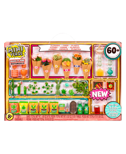 Make It Mini Botanical Deluxe Set with 60+ pieces including miniature flower bouquets in paper cones, potted cacti and succulents, craft supplies, and accessory