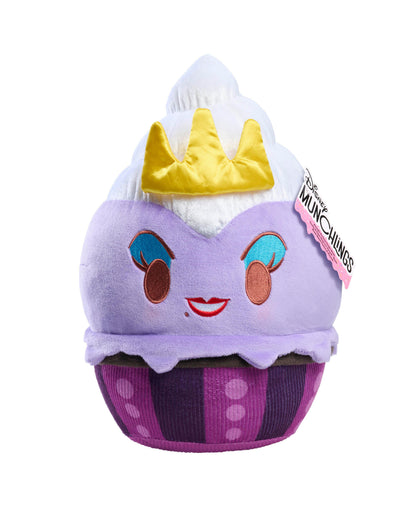 Disney Munchlings 10 inch large plush depicting Ursula as a lavender ice cream sundae with white frosting top, yellow crown, embroidered face with blue and brow