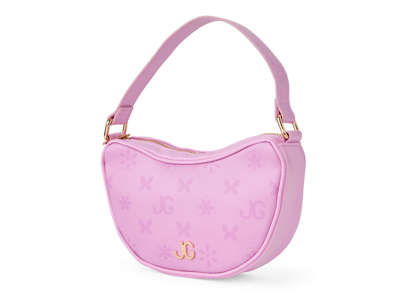 Pastel purple quilted handbag with monogram logo and gold hardware, single shoulder strap