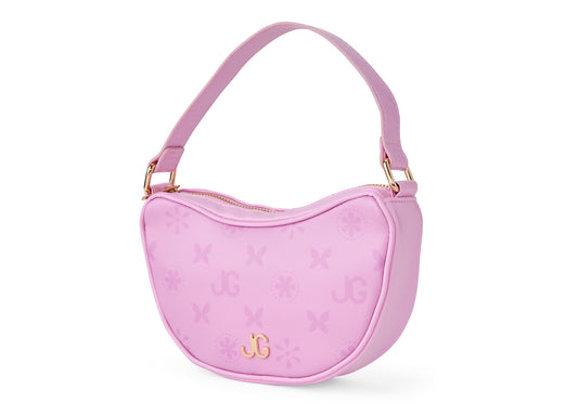 Pastel purple quilted handbag with monogram logo and gold hardware, single shoulder strap
