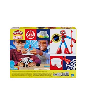Play-Doh Marvel Spider-Man Web-Slinging Battle Playset with red and blue Spider-Man figure, web-slinger tool, and acc...