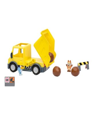 Bluey's Adventure Series yellow dump truck with exclusive hard-hat Bluey and muddy Bingo figures