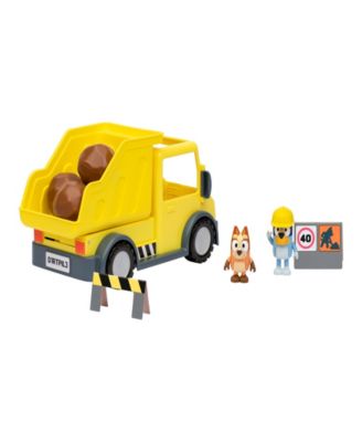 Bluey's Adventure Series yellow dump truck with exclusive hard-hat Bluey and muddy Bingo figures