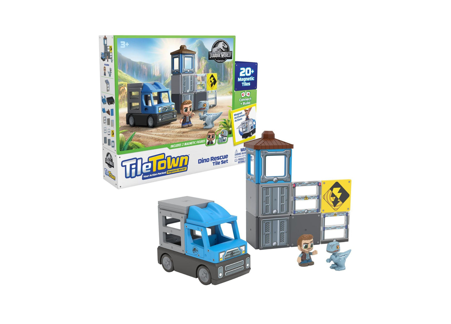 Tile Town Jurassic World Dino Rescue Magnetic Playset, 22-Piece