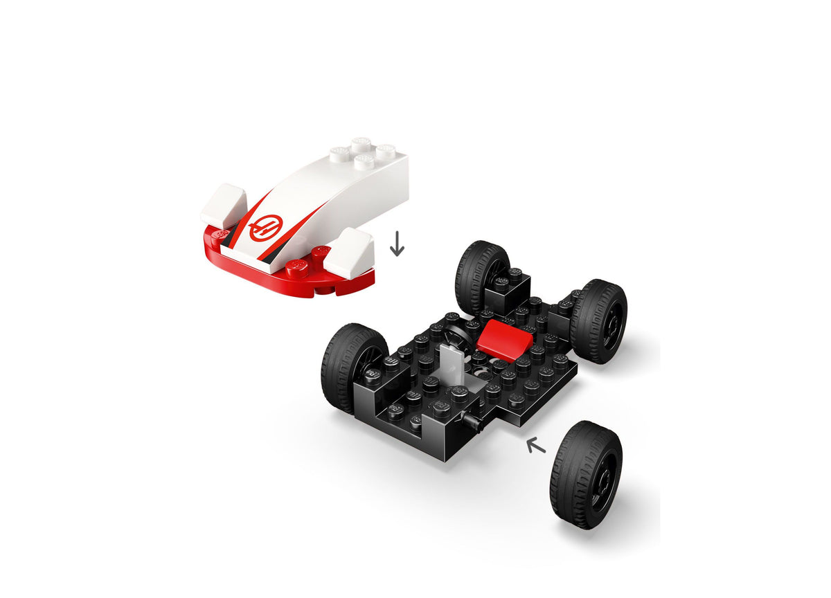 LEGO City F1 Williams & Haas Race Cars Building Set with two red and black race cars and driver minifigures