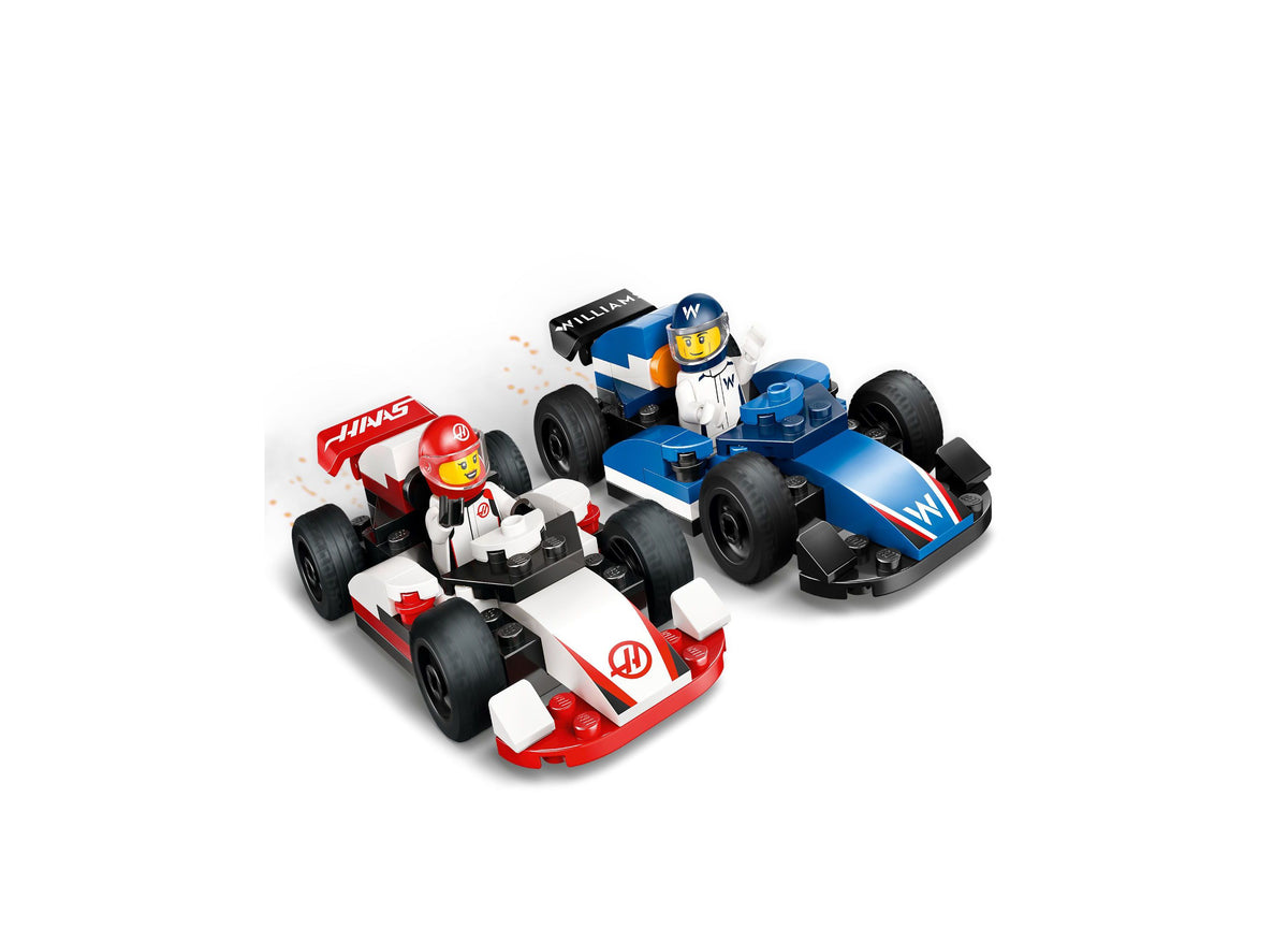 LEGO City F1 Williams & Haas Race Cars Building Set with two red and blue race cars and driver minifigures