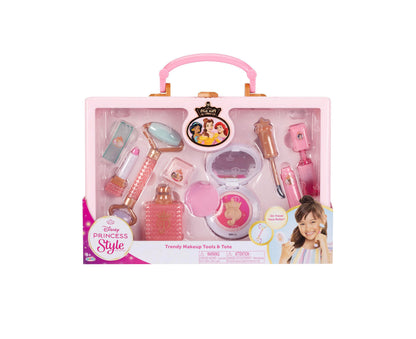 Disney Princess Style Collection Trendy Makeup Tools & Tote with 11 accessories including jade roller, lipstick, masc...