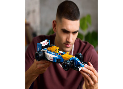 LEGO Icons Williams Racing FW14B model car set in blue, white and yellow with minifigure