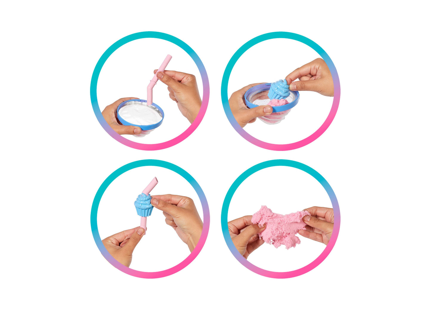 Barbie Pop Reveal Sweet Treat Series showing blue and pink slime accessories and cupcake toy