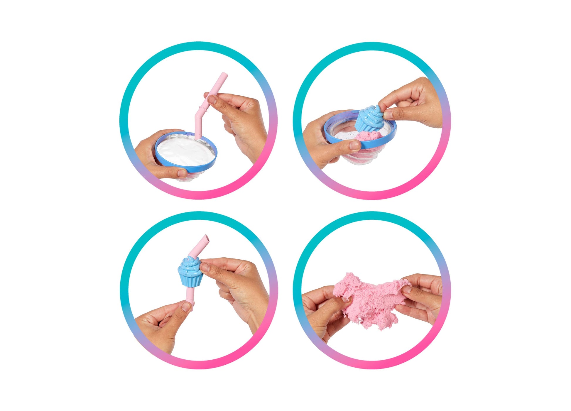 Barbie Pop Reveal Sweet Treat Series showing blue and pink slime accessories and cupcake toy