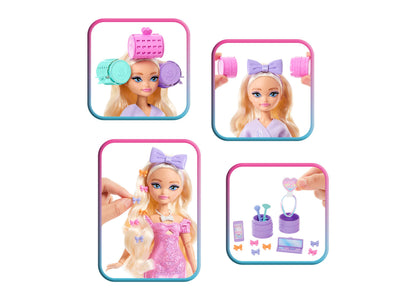 Barbie Dream Besties Get Ready doll with pink and purple styling accessories and hair clips