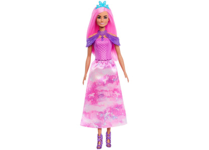 Barbie Fantasy-Themed Advent Calendar doll with pink hair, purple cape, and pink cloud-patterned skirt