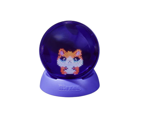 Bitzee interactive digital hamster toy with purple dome and base, displaying animated neon face on screen