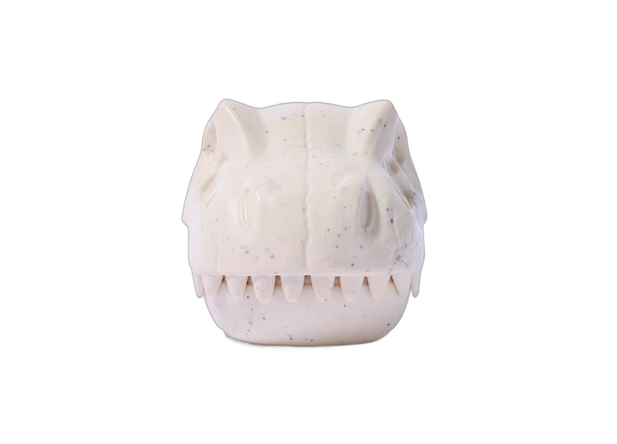 Bitzee Jurassic World Interactive Digital Dino Pet Pod, white with speckled texture and tooth-shaped lower edge