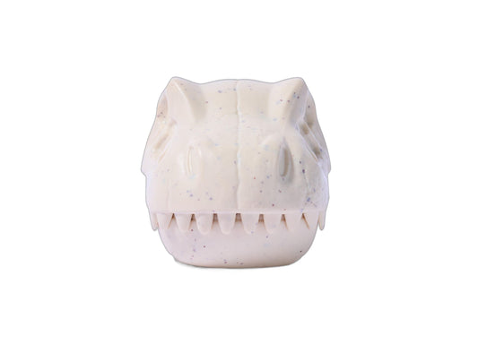 Bitzee Jurassic World Interactive Digital Dino Pet Pod, white with speckled texture and tooth-shaped lower edge