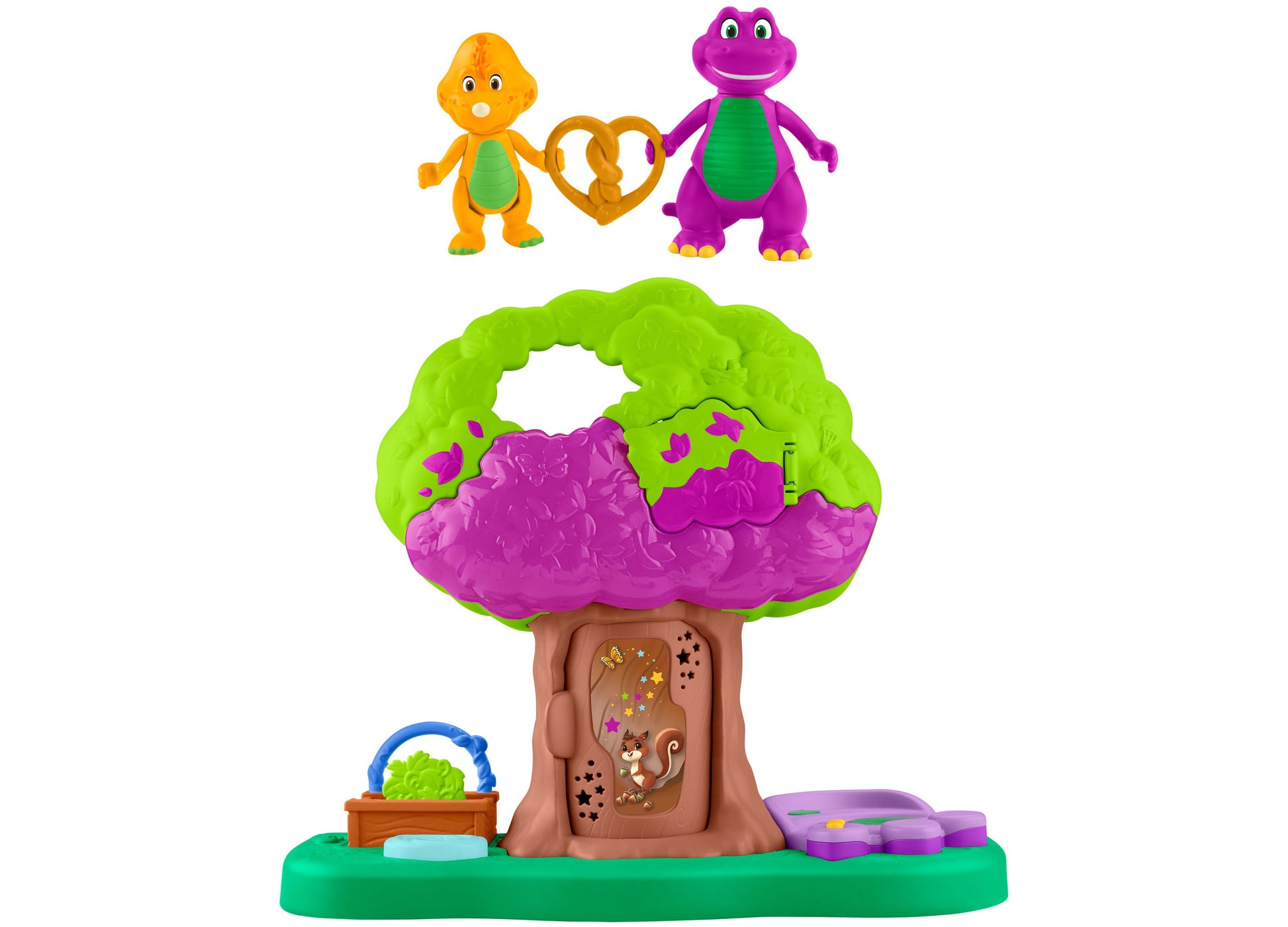 Barney's World Treehouse Playset with purple treehouse, green foliage, and colorful character figures