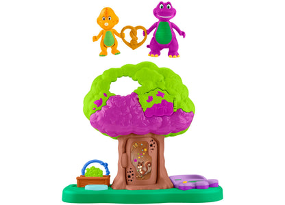 Barney's World Treehouse Playset with purple treehouse, green foliage, and colorful character figures