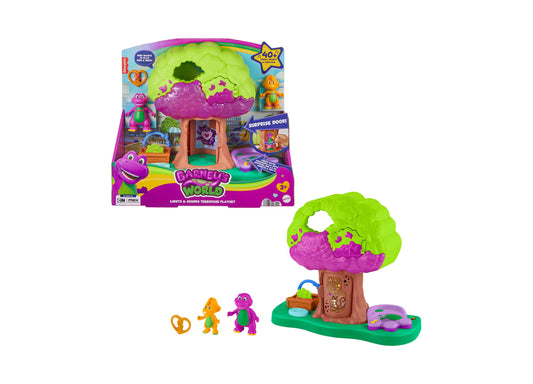 Barney's World Lights & Sounds Treehouse Playset with purple tree, figures, and accessories