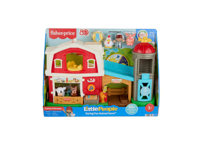Fisher-Price Little People Caring Fun Animal Farm Playset with red barn, farmer figure, animal characters, and intera...