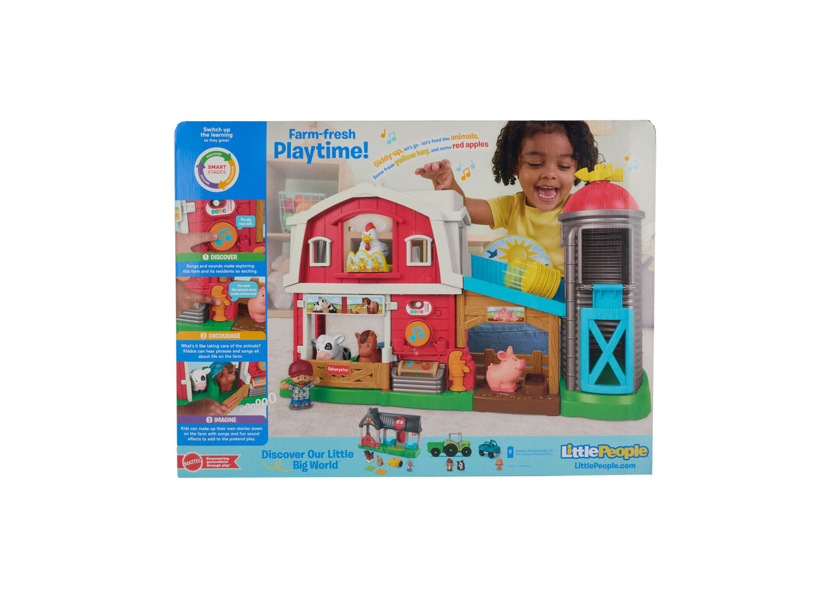 Fisher-Price Little People Caring Fun Animal Farm Playset with red barn, interactive board, farmer figure, and animal...