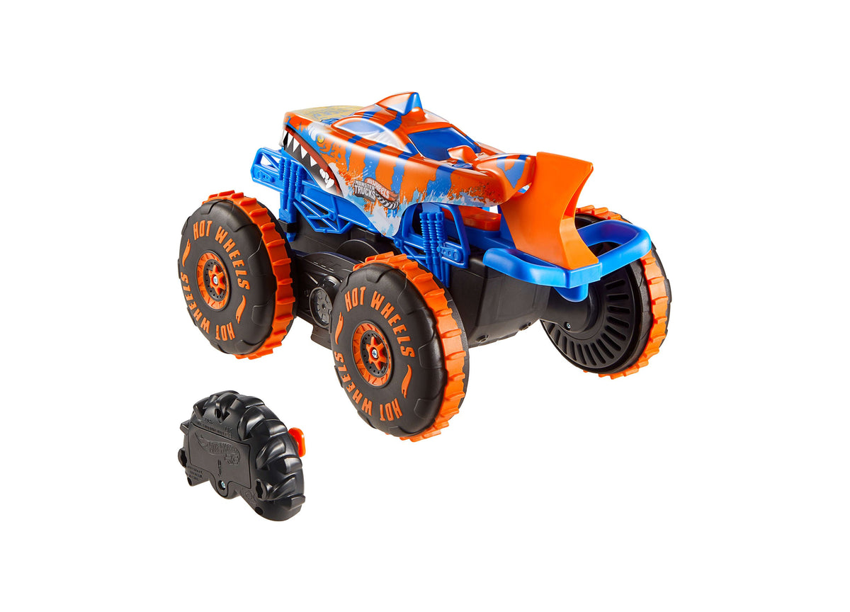Hot Wheels Monster Trucks Tiger Shark Climber RC Vehicle in orange and blue with remote control