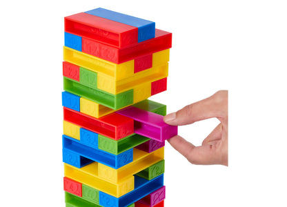 Mattel UNO Stacko Color & Number Matching Block Game with colorful stacked blocks in red, yellow, blue, and green, ha...