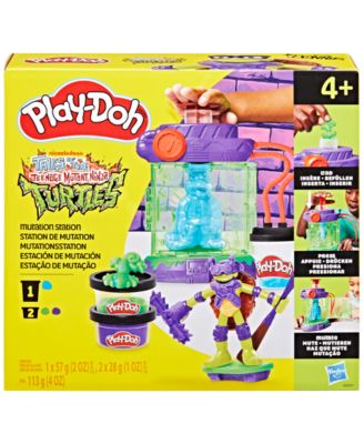 Play-Doh Teenage Mutant Ninja Turtles Mutation Station Playset with purple and green chamber, included figures, and c...