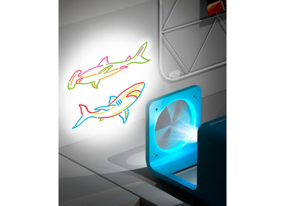 Discovery Kids Doodle Projector Light Art Station projecting colorful neon shark drawings on wall
