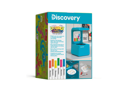 Discovery Kids Doodle Projector Light Art Station 17-Piece Set with turquoise projector, colorful markers, and reusab...