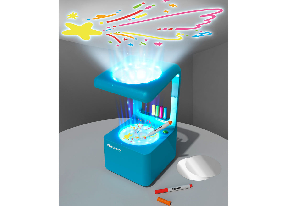 Discovery Kids Doodle Projector Light Art Station in bright blue with glowing light projection, markers, and colorful...