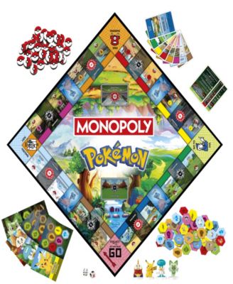 Pokémon Monopoly Edition Board Game with diamond-shaped board, game pieces, cards, and colorful Pokémon characters