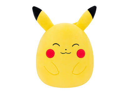 Pokémon Squishmallows Wave 8A 10 Inch Pikachu Plush Toy, yellow with black-tipped ears, red cheeks, and closed happy eyes