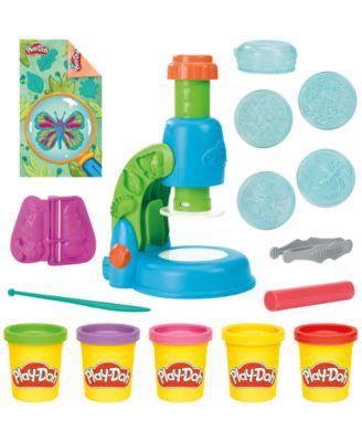 Play-Doh Light and Look Microscope Playset with blue microscope, clear slides, petri dish, purple wings, red tool, na...