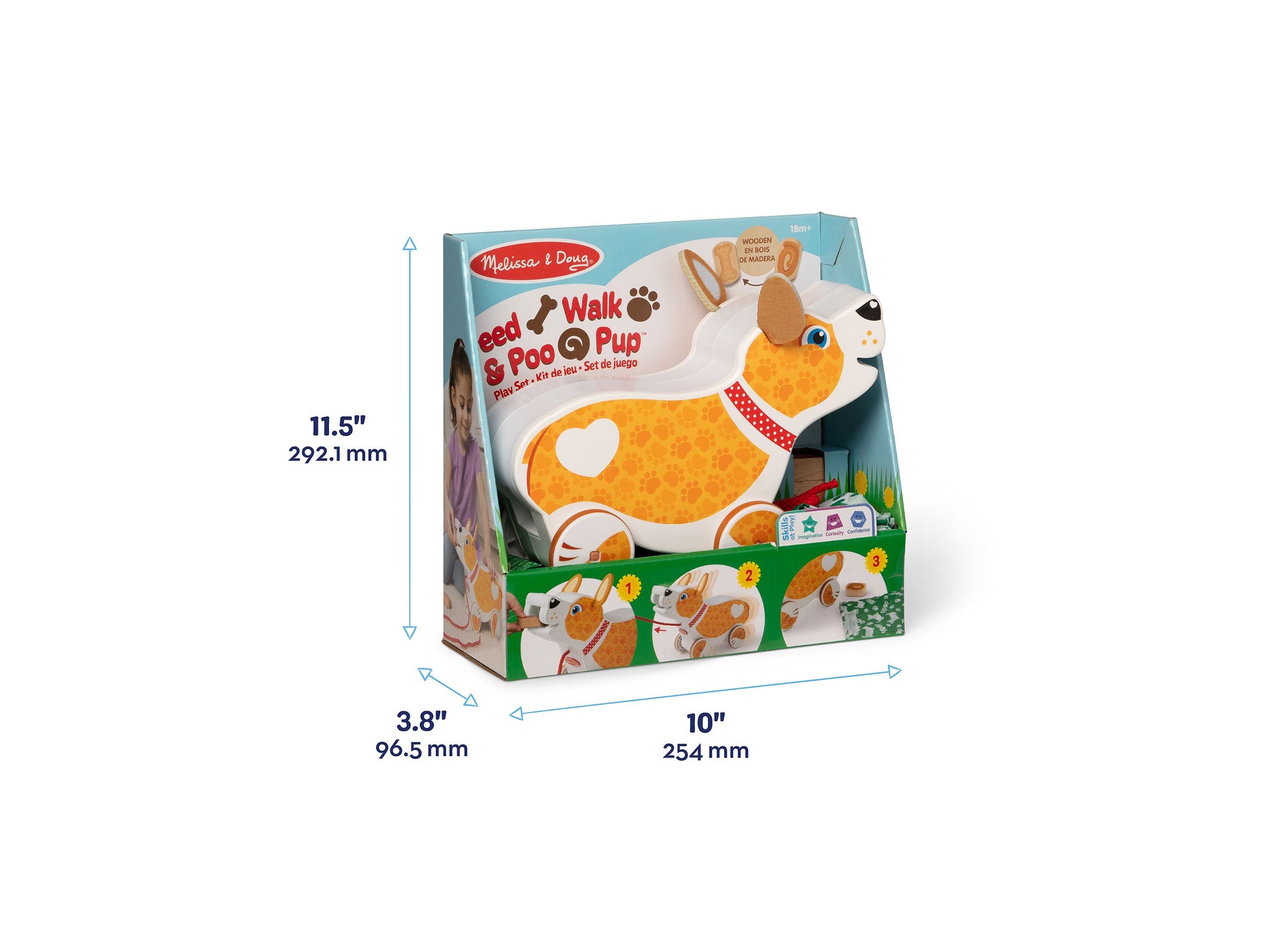 Melissa & Doug Feed & Poo Walk Pup wooden toy dog with orange and white coloring
