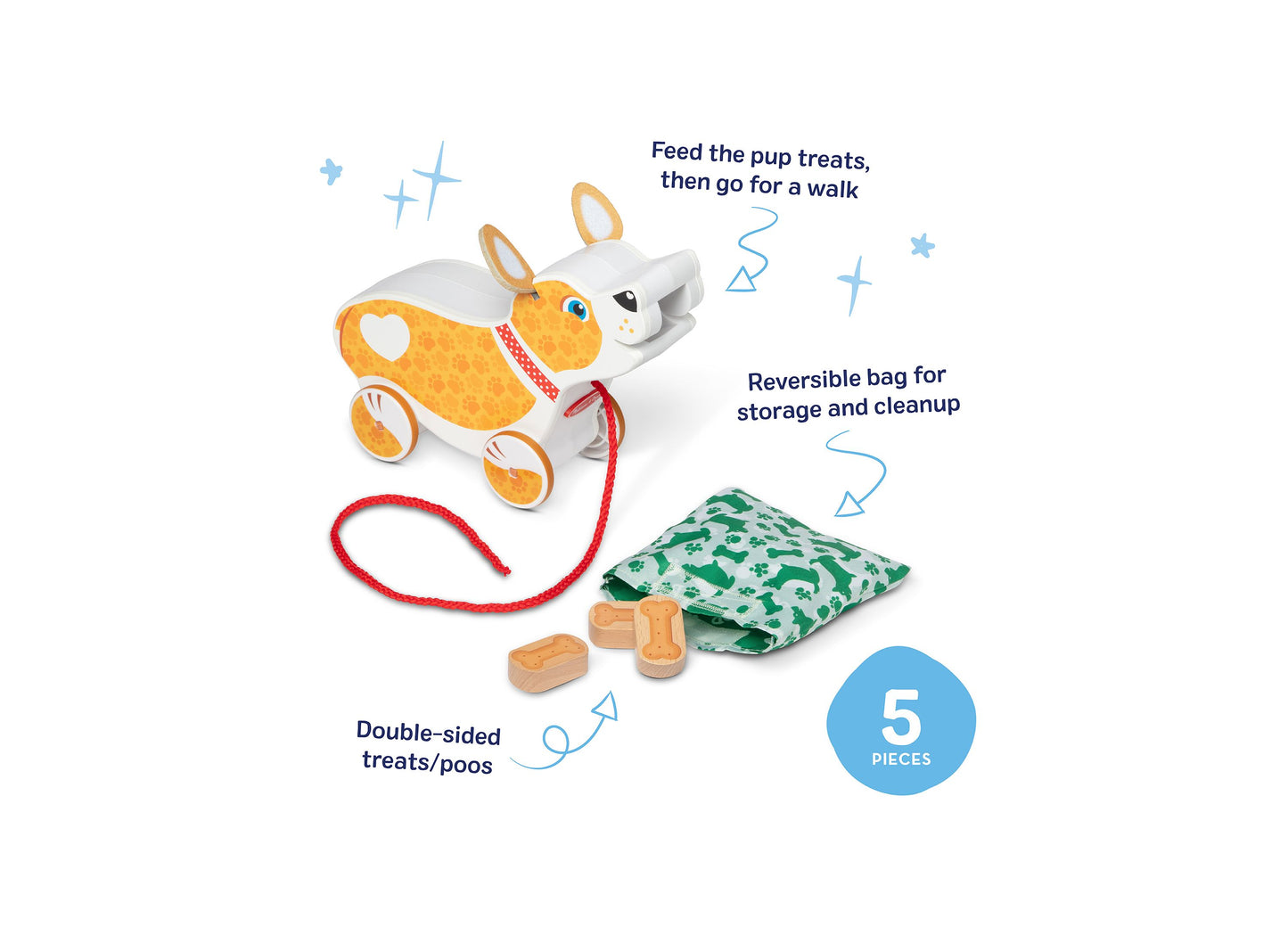 Melissa & Doug Pooping Puppy Toy with treats, leash, and reversible storage bag