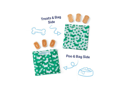 Melissa & Doug Pooping Puppy Toy with green patterned bags and treat biscuits