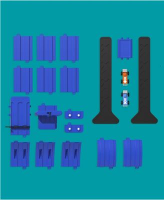 Geoffrey's Toy Box Downhill Derby Racetrack Set with purple track pieces, two black towers, launcher, and two racing ...