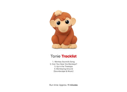 Tonie Tracklist monkey figurine with large eyes, reddish-brown body, and tan face shown against white background