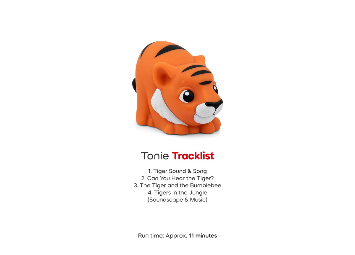 Tonie tiger figurine with orange body, black stripes, and white chest detail from Tonies Jungle Set