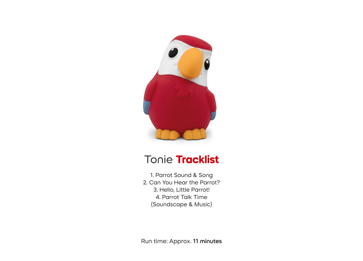 Tonie Tracklist parrot figurine in red, white and yellow with blue wings