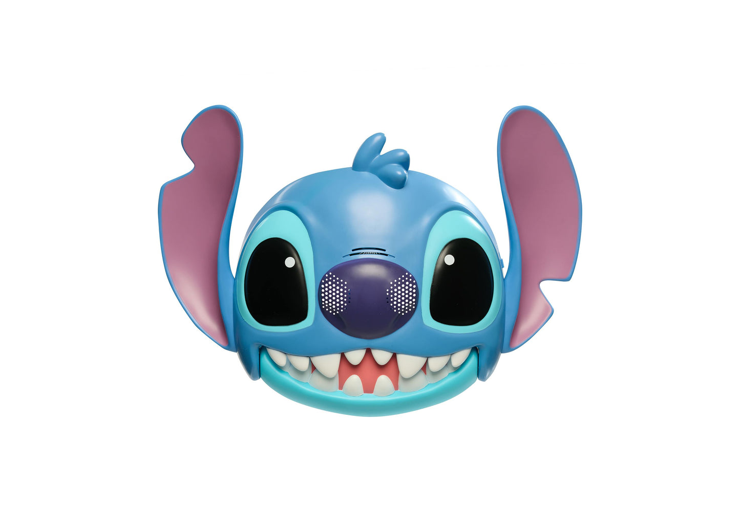 Blue Stitch character interactive talking mask with large ears, big eyes, and grinning teeth on plain white background
