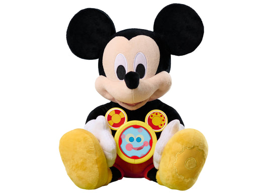 Disney Junior Interactive Mickey Mouse Oh, Toodles plush toy with black ears, cream face, black nose, white gloves, yellow feet, and interactive chest panel wit