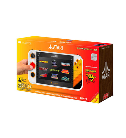 Atari Gamestation Go 7" portable console with 200+ games in yellow and white packaging