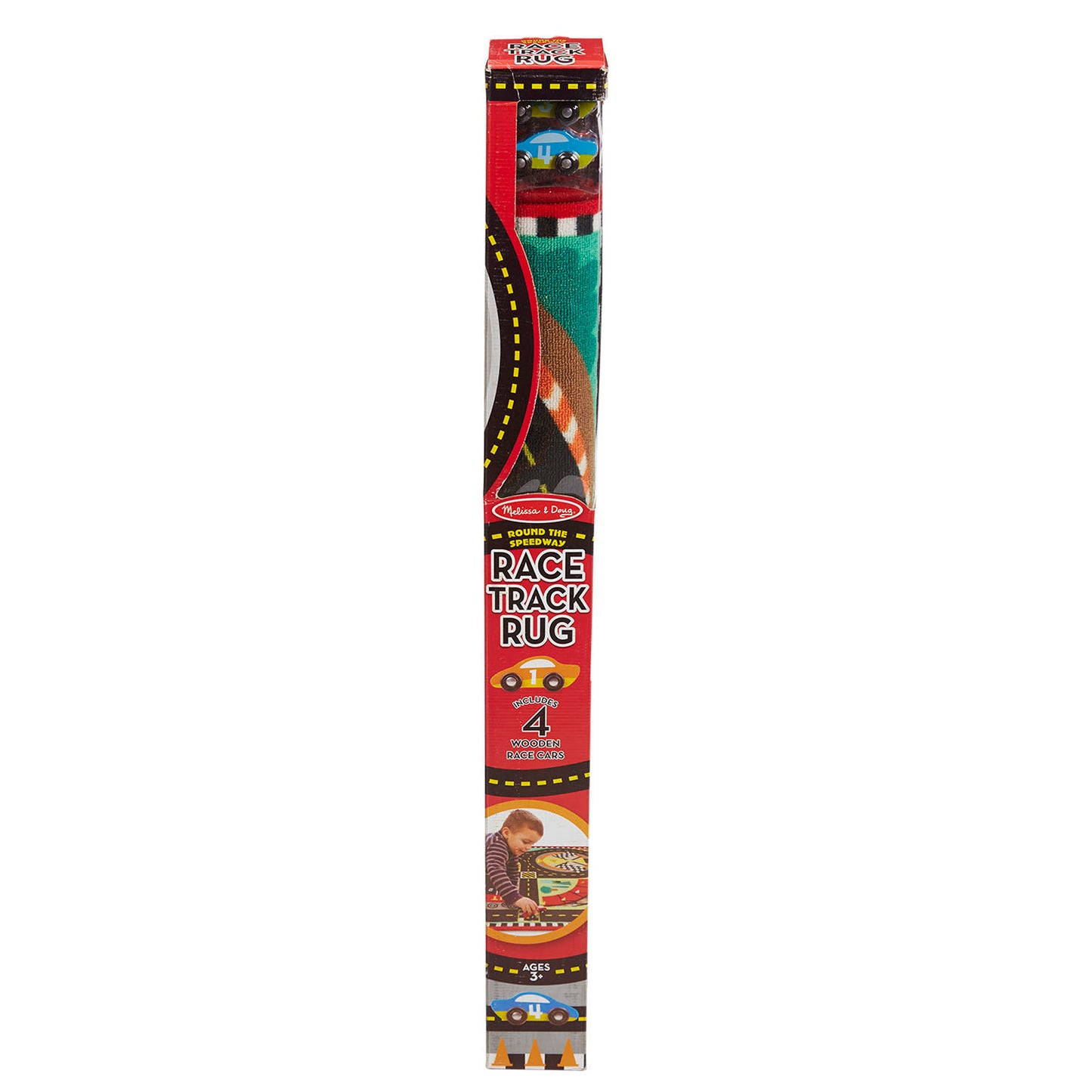 Melissa & Doug Speedway Race Track Rug with 4 wooden cars, colorful road design