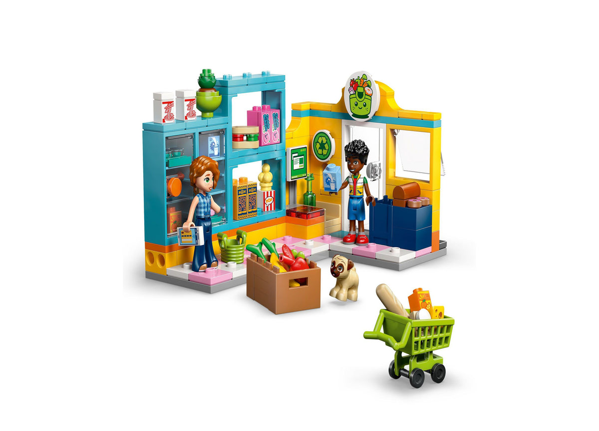 LEGO Friends Heartlake City Convenience Store with two minidolls, dog figure, colorful shelves, checkout counter, sho...