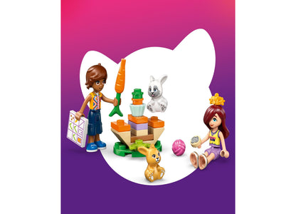LEGO Friends Heartlake City Bunny Hotel Building Set with two minidolls, two bunnies, and colorful hotel structure on...