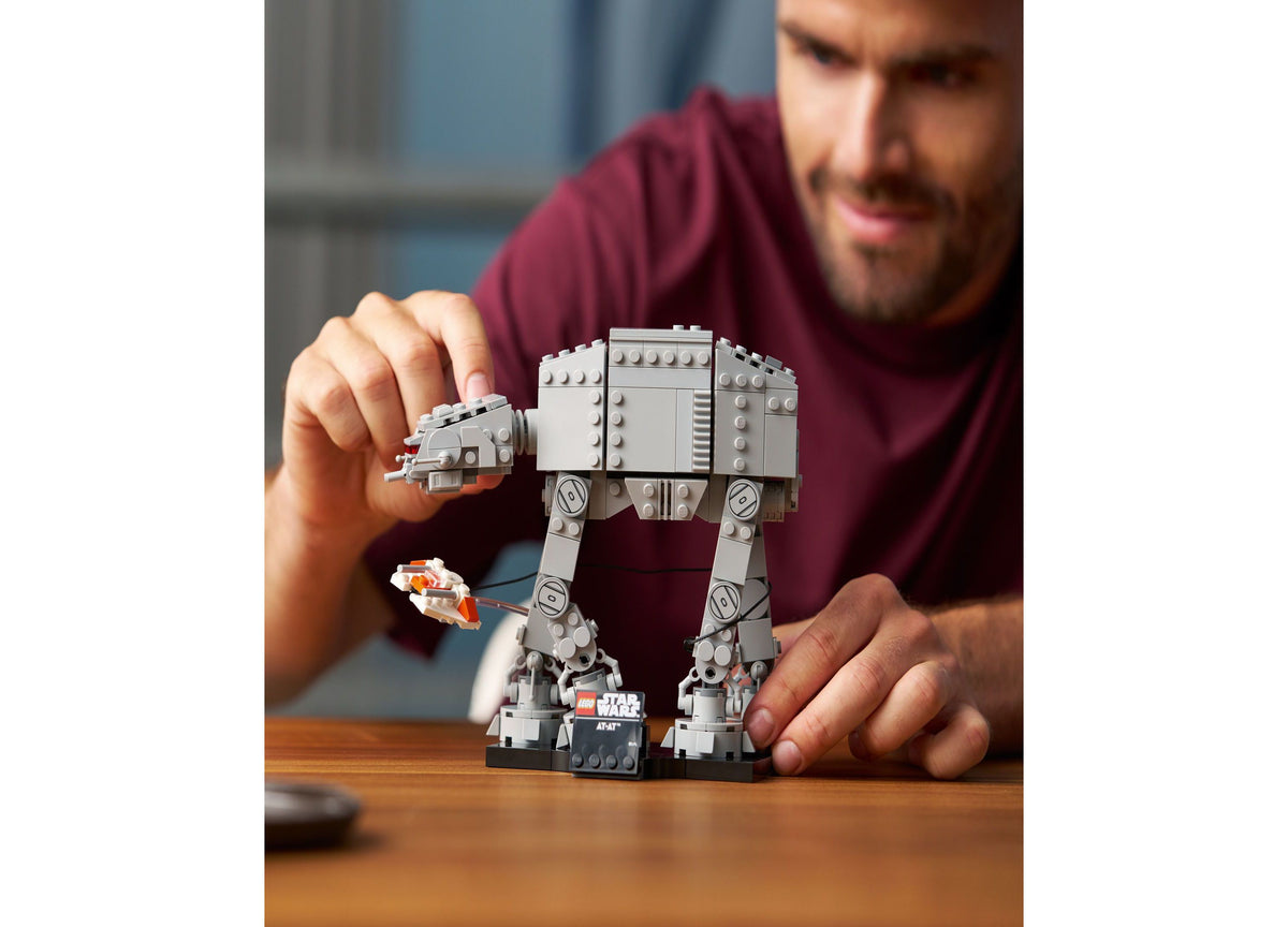LEGO Star Wars AT-AT Walker Battle of Hoth set with gray walker and Snowspeeder, displayed on surface