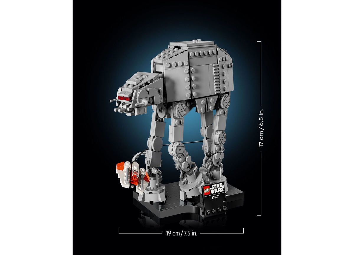 LEGO Star Wars AT-AT Walker 525-piece set with gray Imperial walker and red Rebel Snowspeeder on display base